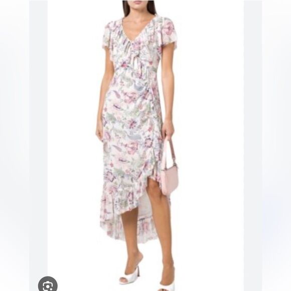 $455 CINQ A SEPT, Sheila Floral Ruffle-Trim Midi Dress NWT - Picture 5 of 14